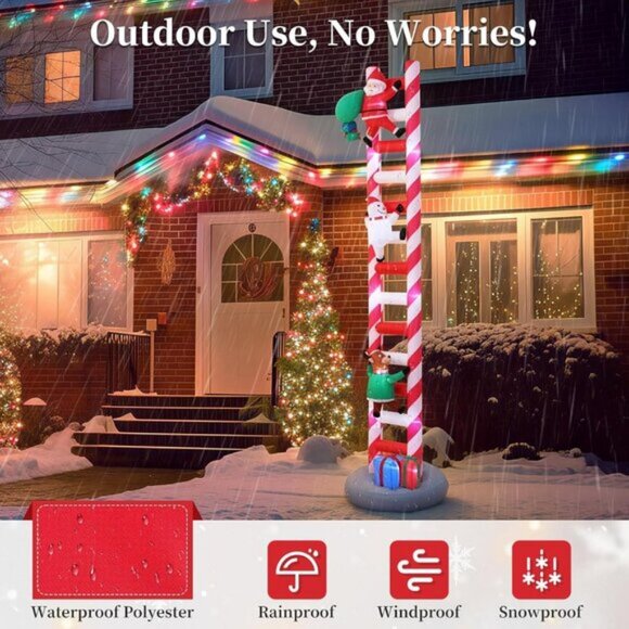 ⚡9.8FT Christmas Inflatables Ladder Built-in LED Light Yard Outdoor Decorations - Picture 4 of 13